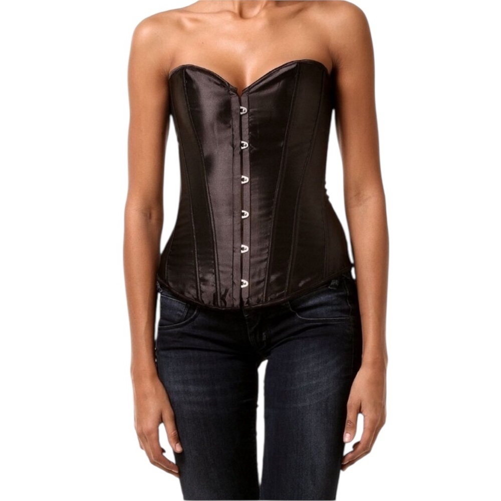 Boutique Womens Black Lace Back Strapless Corset Bustier Small